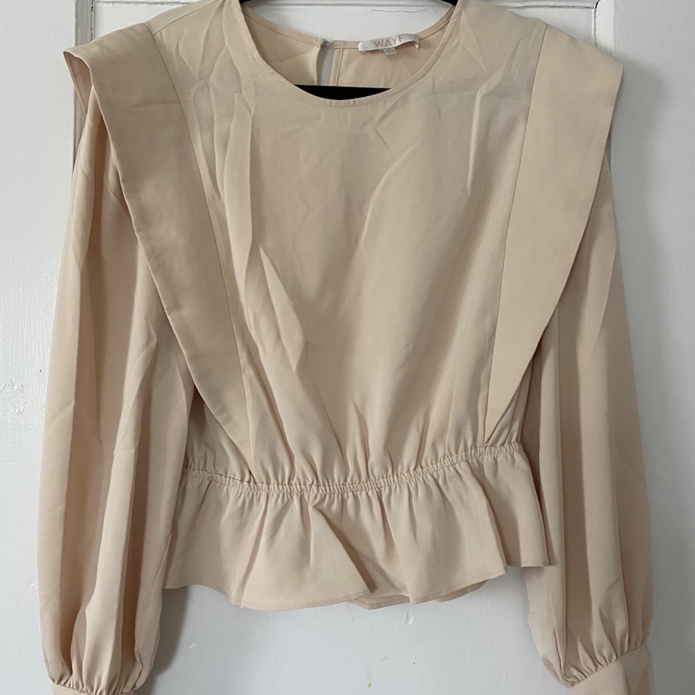 Cream Color fitted waist blouse with shoulder detail